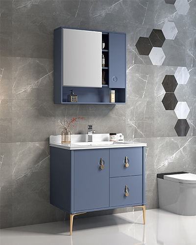 PVC modern light navy blue large bathroom cabinet