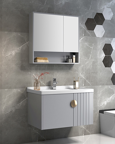 PVC modern gray large wall mount bathroom cabinet