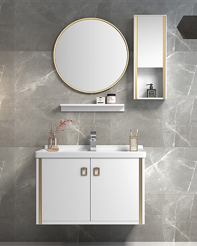 PVC white phnom penh small  round mirror wall mount bathroom cabinet