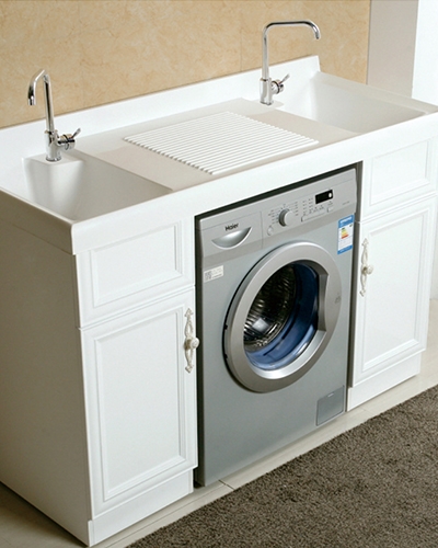 PVC white large bathroom washbasin cabinet can put washing machine