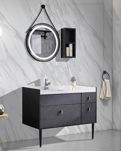 Solid wood modern dark gray large bathroom cabinet