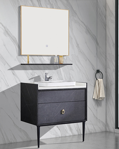 Solid wood modern dark gray small bathroom cabinet