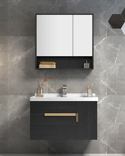 Solid wood modern black small bathroom cabinet