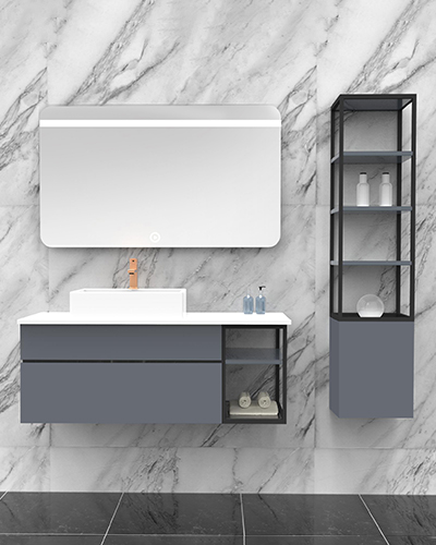 Solid wood modern gray medium bathroom cabinet
