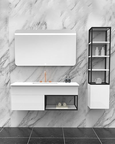 Solid wood modern gray small bathroom cabinet