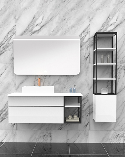 Solid wood modern white medium bathroom cabinet