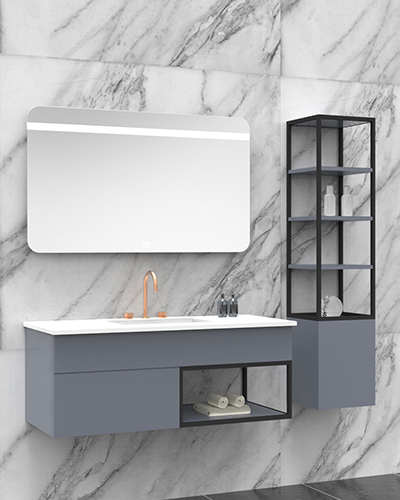 Solid wood modern gray large bathroom cabinet